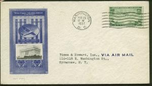 C21 20c TRANS-PACIFIC FDC WASHINGTON, DC PLANTY #7A LINCOLN MEM. IOOR CACHET