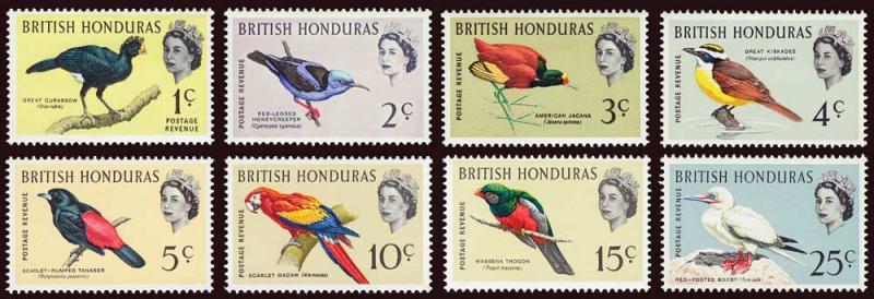 BRITISH HONDURAS Scott #167-74 (SG 202-209) 1962 birds and QEII unused OG LH