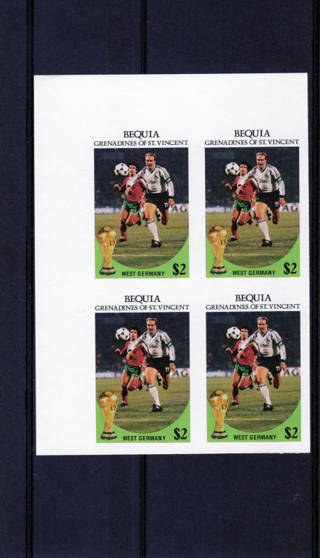 Bequia 1986 Sc#229 World Cup Mexico 86 Block of 4 Imperforated Germany Player MN