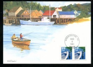 US 2529 19c fishing boat, coil FDI 8/8/91 UA Unicover Maximum card