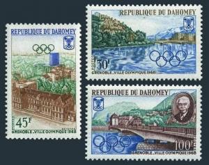 Dahomey 241-43,243a,MNH.Michel 325-327,Bl.10. Olympics Grenoble-1968.Coubertin.