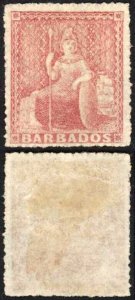 Barbados SG25 (4d) Dull Rose-red Rough Perf 14 to 16 No Wmk M/M Cat 170 pounds