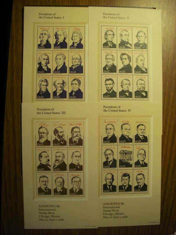 Scott 2216-19, 22c Presidents, Ameripex minisheets, MNH Beauties