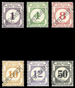 Malaya Postal Union 1936 Postage Due set perforated SPECIMEN vfm. SG D1s-D6s.