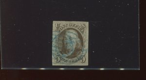 1  Franklin Imperf Used Stamp with Blue Cancel with PF Cert (1-A21)