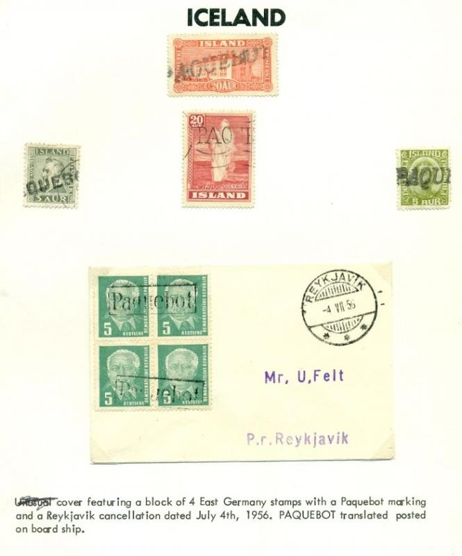 ICELAND CANCELS - Collection of Foreign cancels on Icelandic stamps and covers,