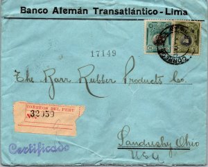 1924 Lima Peru Certified Cover to BARR Rubber Products Sandusky Ohio OH USA