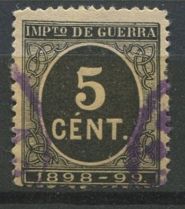 Spain Sc#MR23 Used, 5c blk, War Tax (1897-98) (1898)