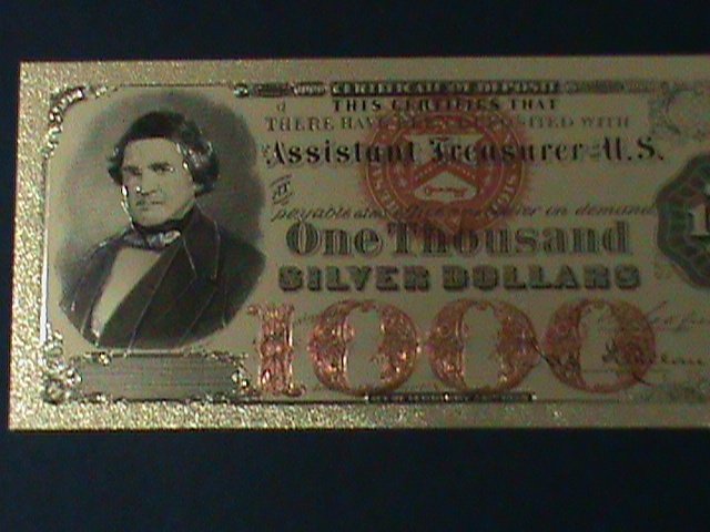 ​UNITED STATES- 24 KARAT GOLD REPLICA $1000 SILVER DOLLARS-VF WITH CERTIFICATE