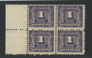 4x Canada Postage Due Stamps Block of 4 #J6 -1c 2xMNH 2x MH; GV = $45.00