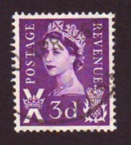 Scotland 1958 #S1 3p Purple QEII SG#S1 (p) Queens, Royalty USED.