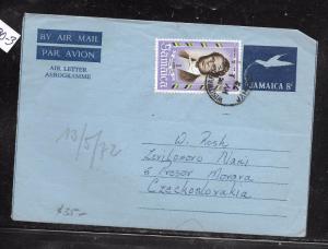 JAMAICA (PP1301B) 1972 8D AEROGRAMME UPRATED TO CZECHOSLOVAKIA WITH MSG