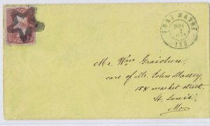 US 65 on cover 5 point star fancy cancel 1864 Fort Wayne Indiana to St. Louis