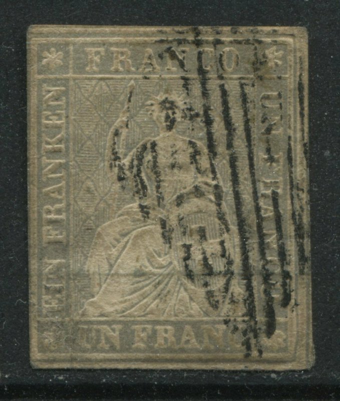 Switzerland 1855 1 franc lavender used