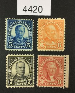 MOMEN: US STAMPS  #586-588,590 MINT OG H  LOT #4420