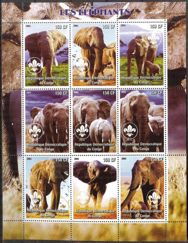 Congo 2004 Elephants Sheet of 9 MNH Private