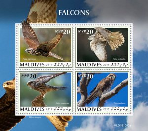 Maldives 2019 MNH Birds of Prey on Stamps Falcons Lanner Falcon Gyrfalcon 4v M/S