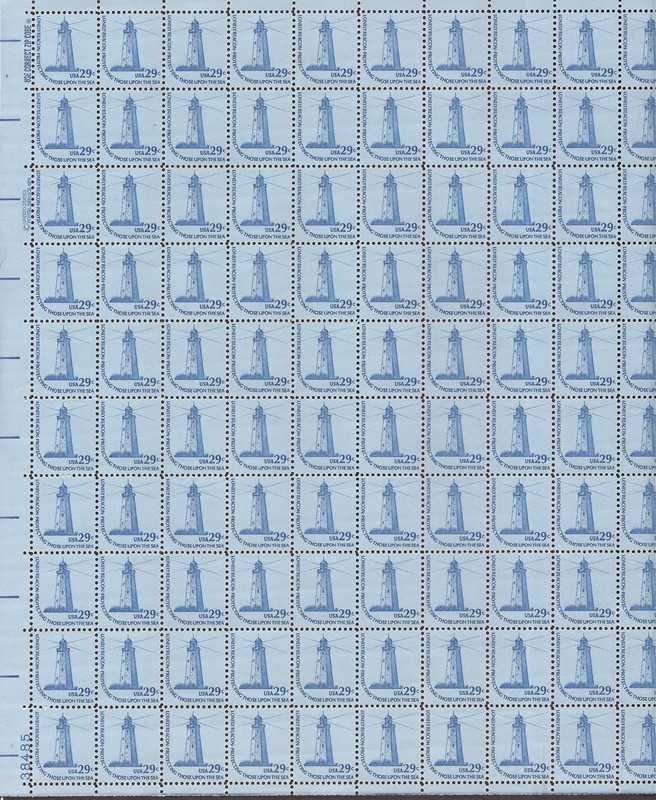 US Stamp 1978 29c Lighthouse Definitive 100 Stamp Sheet #1605