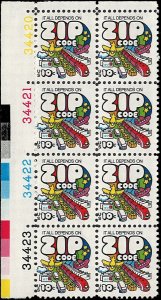 Scott # 1511 1974 10c multi Photo;   Zip Code  ; TAGGED Plate Block - Lower L...