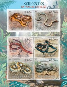 MOZAMBIQUE - 2012 - Endangered Snakes - Perf 6v Sheet - Mint Never Hinged