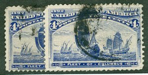 Scott 233 4c Columbian Issue Used Two Copies Cat $16