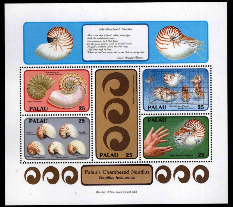 Republic of Palau  Scott 203 MNH** Chambered Nautilus souvenir sheet