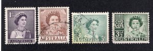 Australia 1959-64 1p to 3 1/2p Elizabeth II, Scott 314-317 used, value = $1.00