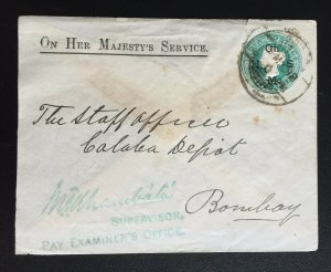 India 1898 On HMS opt QV HALF ANNA Pre-Stamped cover Used I3400