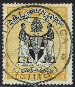 BRITISH CENTRAL AFRICA 1895 ARMS 3/- NO WMK FISCAL USED