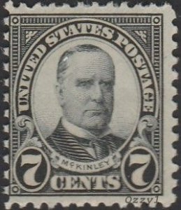 US #639 1927 7c Black William McKinley MINT-VG-OG-NH.