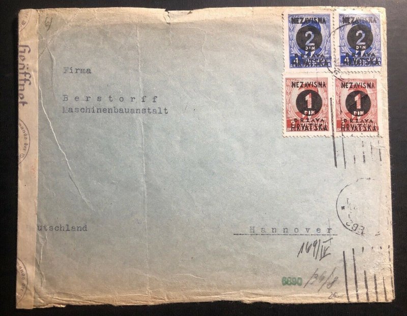 1941 Zagreb Croatia Germany State Censored Cover To Hannover Sc#24-25