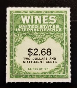 1951-54 $2.68 U.S. Internal Revenue Cordial & Wine, Green Scott RE200 Mint NH