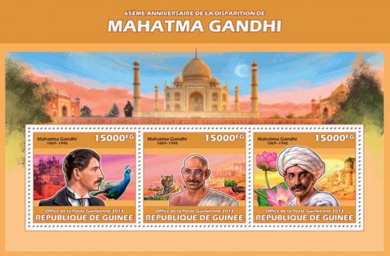 GUINEA - 2013 - Mahatma Gandhi - Perf 3v Sheet - Mint Never Hinged