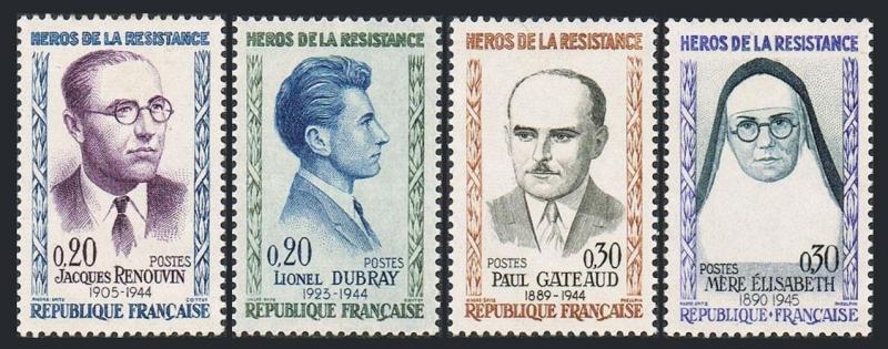 France 990-993, MNH. Heroes of WWII: Renouvin, Dubray, Gateaud, Elisabeth, 1961