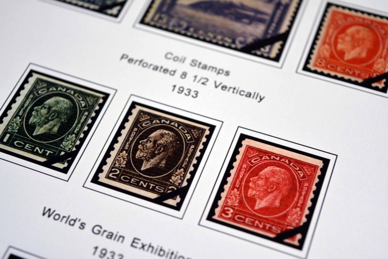COLOR PRINTED CANADA [CLASS.] 1851-1955 STAMP ALBUM PAGES (37 illustrated pages)