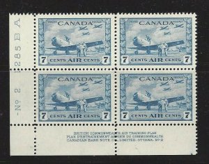 Canada Air Mail (C8) Plate Block OGNH Superb CV $75 ++