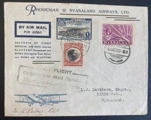 1935 Beira Mozambique First Flight Airmail Cover To Limbe Nyasaland Mixed Frank