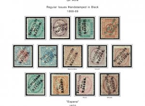 COLOR PRINTED SPAIN 1850-1940 STAMP ALBUM PAGES (42 illustrated pages)