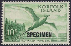 AUSTRALIA NORFOLK ISLAND 1961 10 SHILLINGS RED TAILED BIRD S.G. 36 SPECIMEN OVPT
