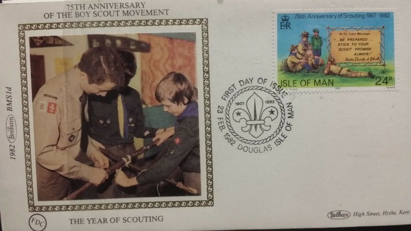 1982 Isle Of Man IOM Anni of Boy Scout Movement Benham FDC BMS1a-e Douglas   