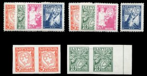 Latvia #B92-95var, 1936 3s-35s, two sets with different positions of the wate...