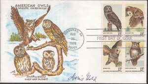 Doris Gold FDC for the 1978 Wildlife Conservation American Owls Issue - Block/4