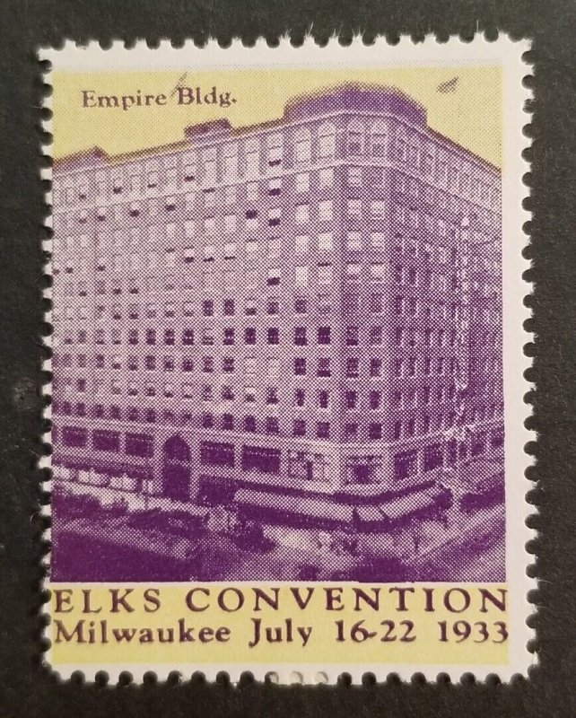 1933 ELKS CONVENTION Milwaukee Wisconsin Poster Cinderella Stamp MNH OG z1942 
