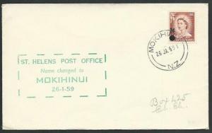 NEW ZEALAND 1959 cover first day MOKIHINUI PO - commem handstamp...........59401