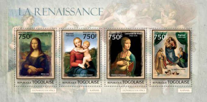 Togo - Renaissance Art - 4 Stamp Sheet - 20H-491