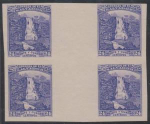 EL SALVADOR 1896 WATERFALL Sc 157K GUTTER IMPERF BLOCK OF FOUR UNUSED VF RARE! 