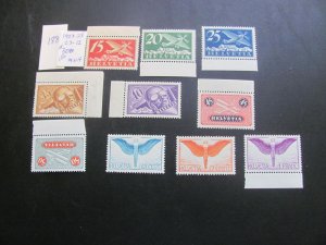 SWITZERLAND 1923-1925  MNH SC C3-12 AIRMAIL SET  XF $300 (187)