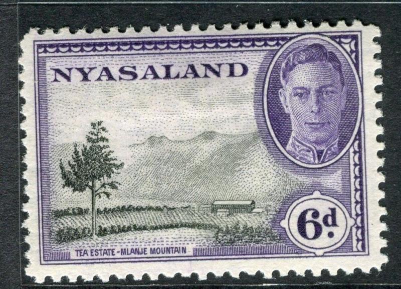 NYASALAND;  1945 early GVI issue fine Mint hinged 6d. value