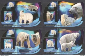 Lx299 Imperf 2016 Djibouti Polar Bears !!! Silver Overprint Uv Cardboard 4Bl Mnh