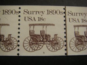 Scott 1907, 18 cent Surrey, PNC5 #5, MNH Transportation Coil, slight shift right